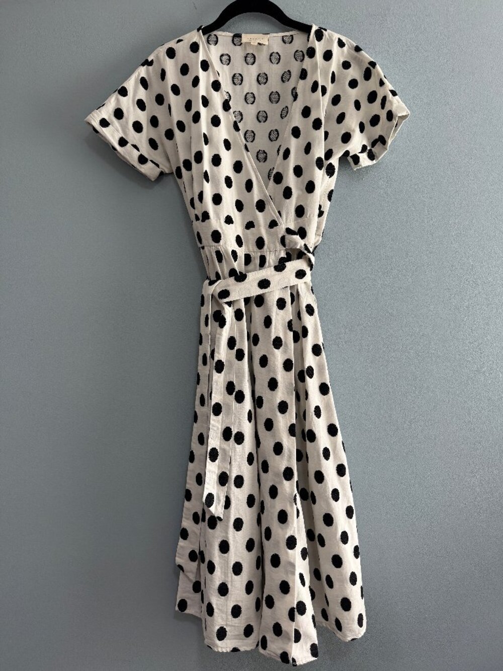 Sezane Marielle Wrap Dress Black Dots Ecru Size 36 - Picture 2 of 5